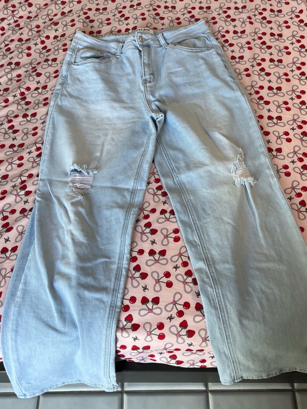 Wax Jean Light Blue Flare Jeans with Knee Distress